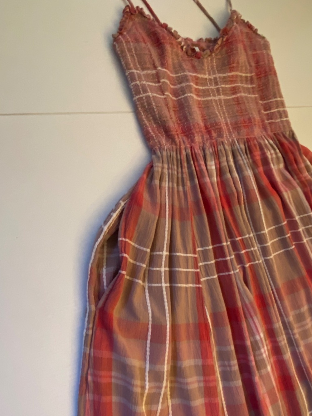 Free People Sweet Nothings Plaid Midi Dress Smocked Flowy Size Small - Picture 11 of 16